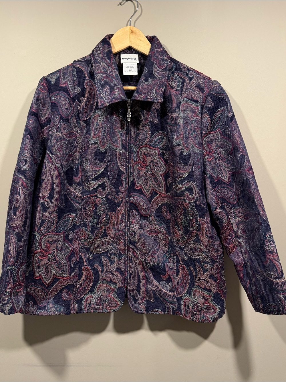 BonWorth Paisley tapestry style Zip Jacket — Navy, Burgundy & Purple